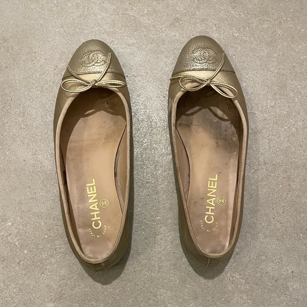 Gold Chanel Ballet Flats